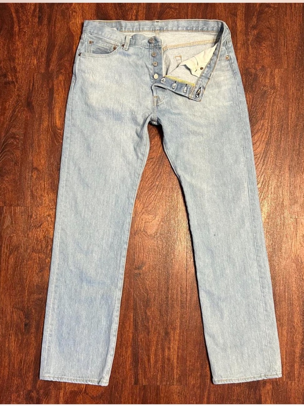 Men's Light Blue Button Fly  Denim Jeans - Classic 501 Straight Fit